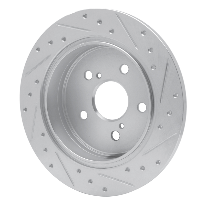 Toyota Mirai Brake Rotor (1) - Rear Left - R1 Concepts - Drilled & Slotted - Silver - `12-`20